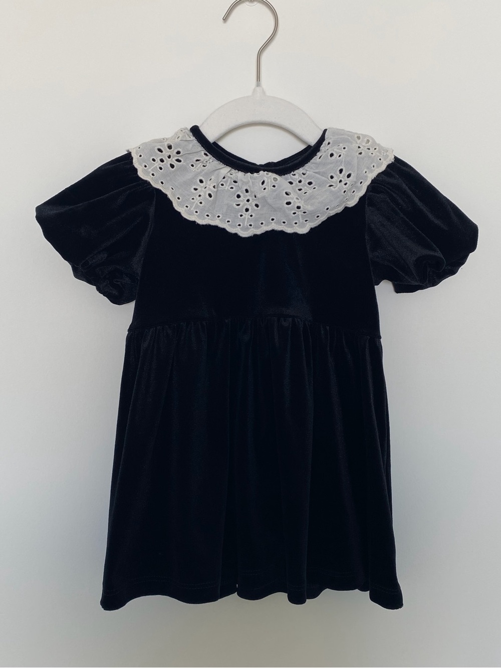 Zara Black Velvet Infant Dress with White Eyelet Collar